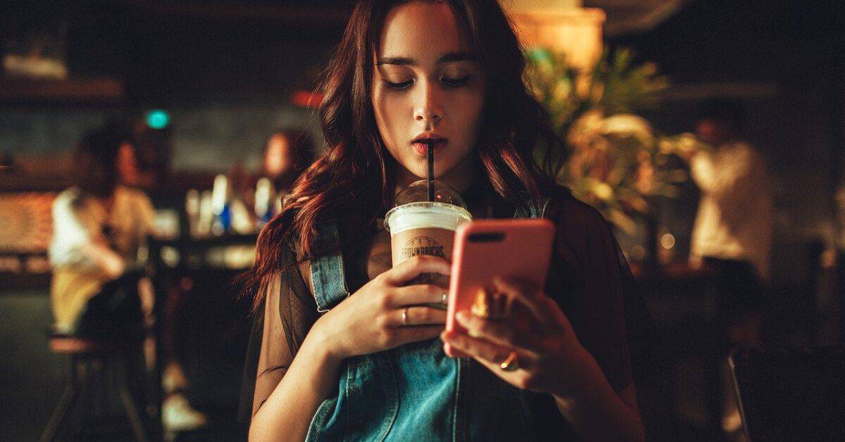 woman, coffee, phone